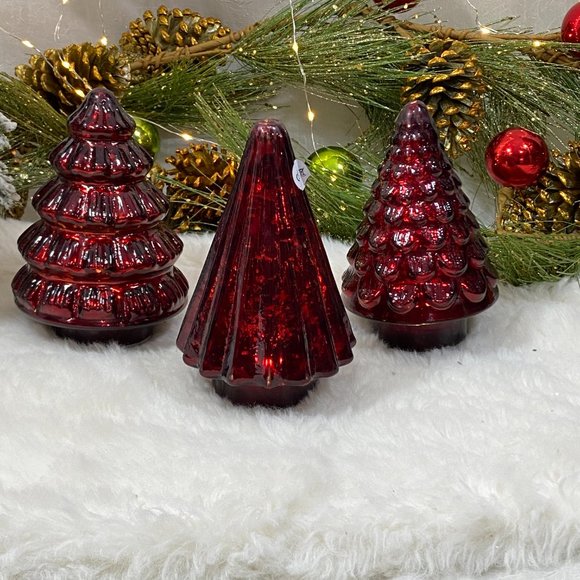 Other - VINTAGE STYLE LED LIGHT UP Red MERCURY GLASS CHRISTMAS HOLIDAY TREE Set 3